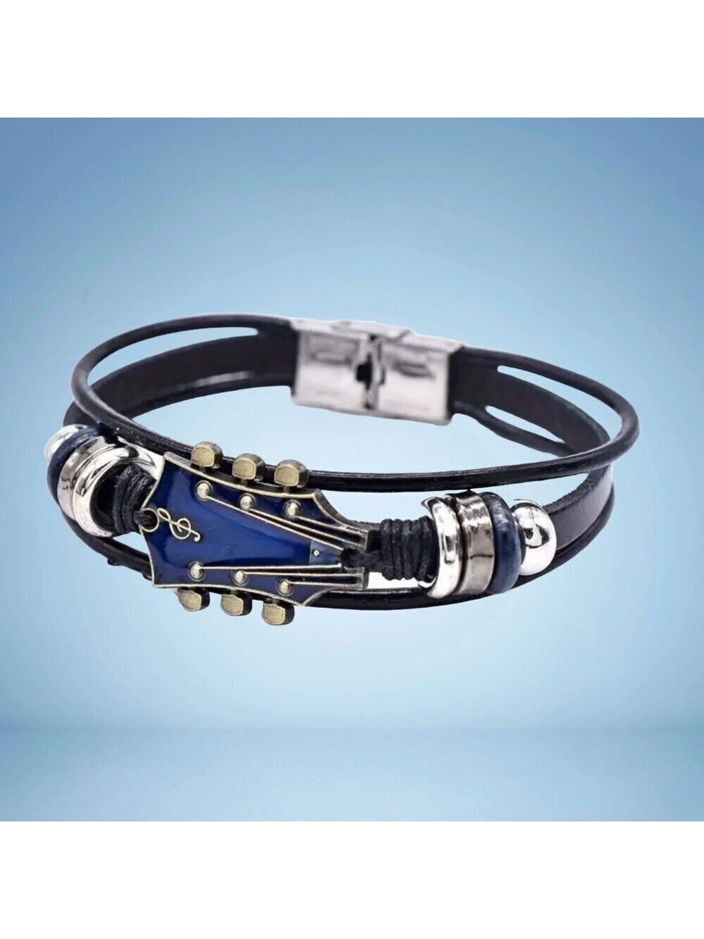 Blue Guitar Faux Leather Bracelet – Unisex Style #1478
